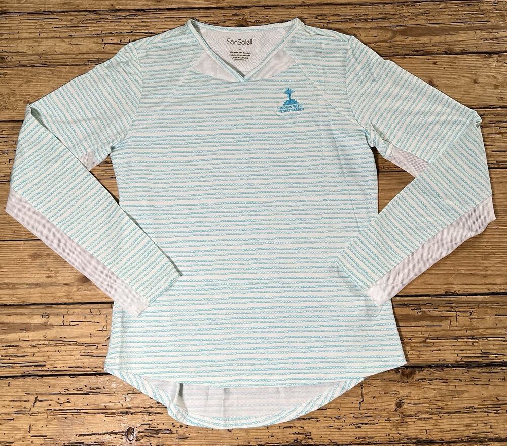 San Soleil Women’s Size L Blue & White Indian Wells Tennis GardenLong Sleeve Top
